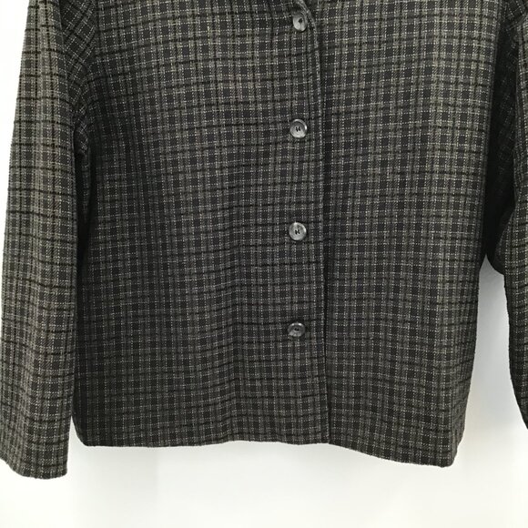 Vintage 1990s Women's 3X Briggs Blazer Boxy Green Plaid Woven Lined Long Sleeve - Picture 6 of 12